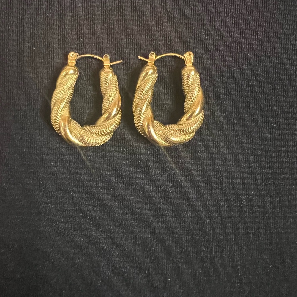 Gold Textured Hoops - Picture 4 of 4